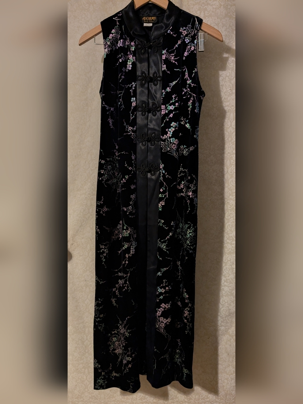 Alchemy New York Sz.4 Black Velvet Chinese Inspired Dress w Painted?Detail